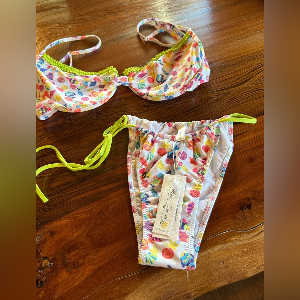 BNWT Heavy Manners 1 Fish 2 Fish 🐟 Ruffled Up Underwire Top & Side Tie Bottoms